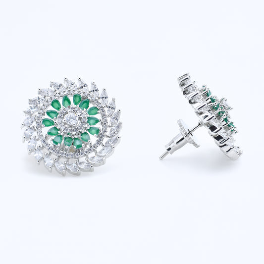Emerald & Diamond Floral Stud Earrings