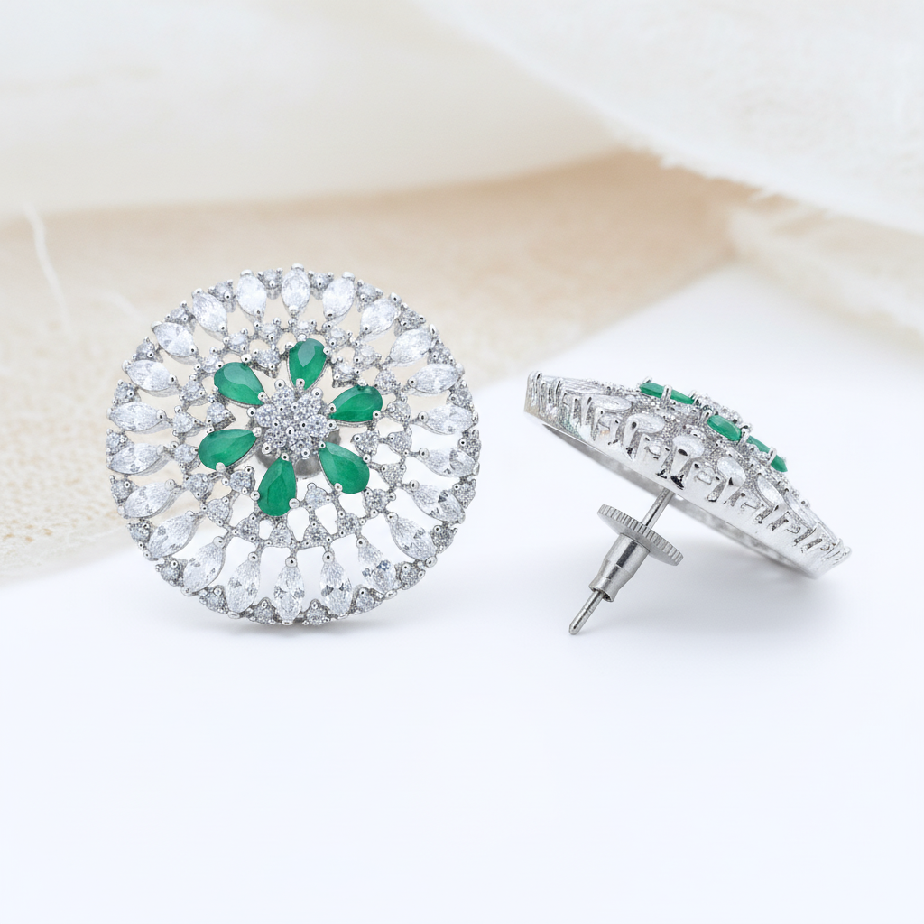 Emerald & Diamond Radiance Stud Earrings