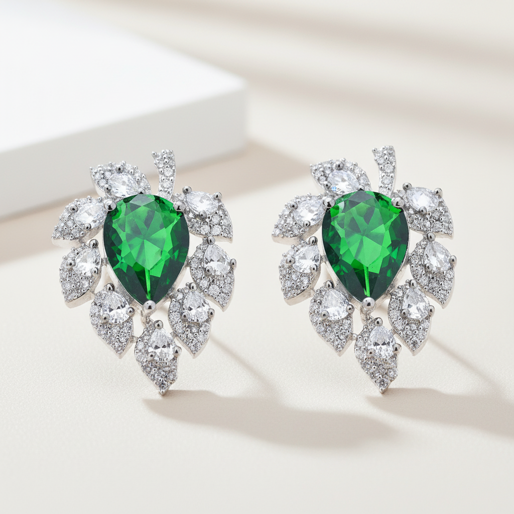 Diamond Leaf Stud Earrings