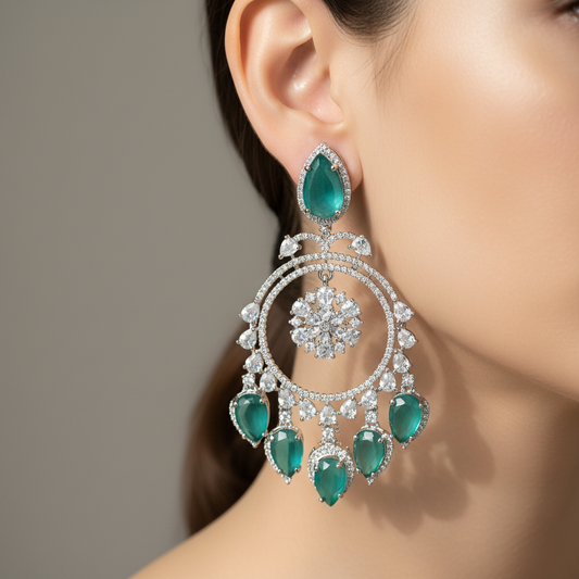 Emerald Halo Chandbali Earrings