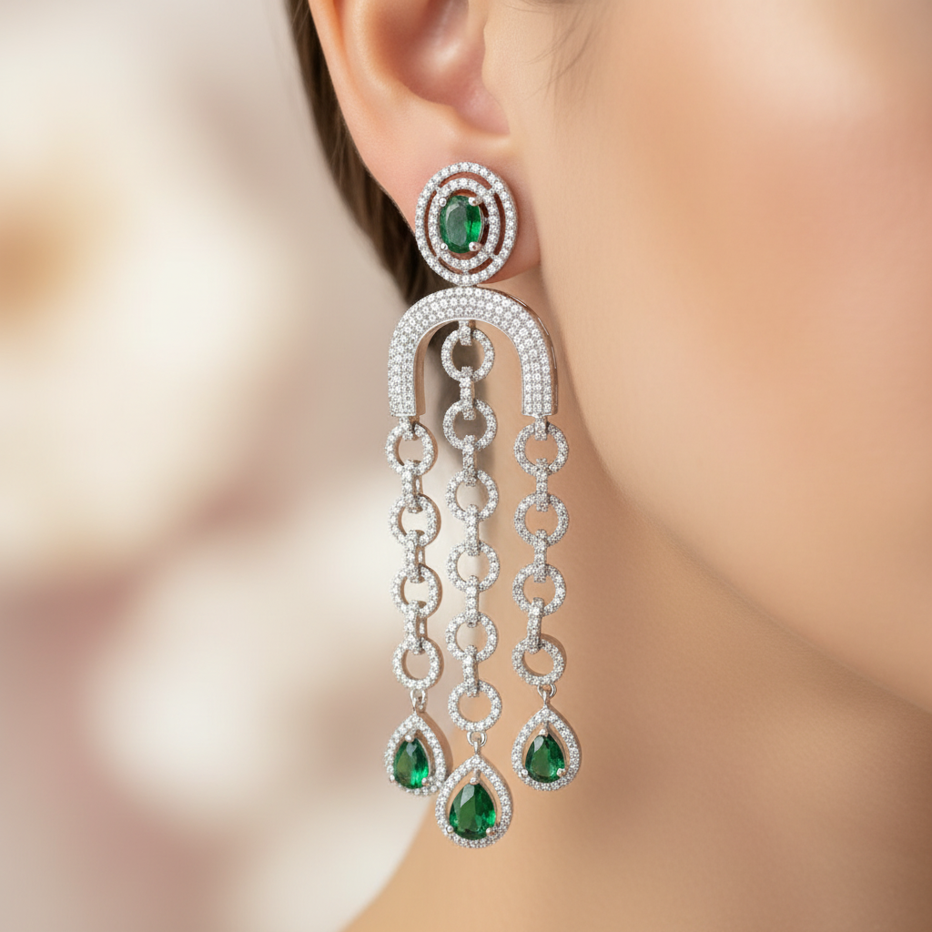Emerald Cascade Chain Earrings