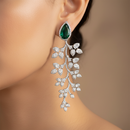 Emerald Vine Diamond Earrings