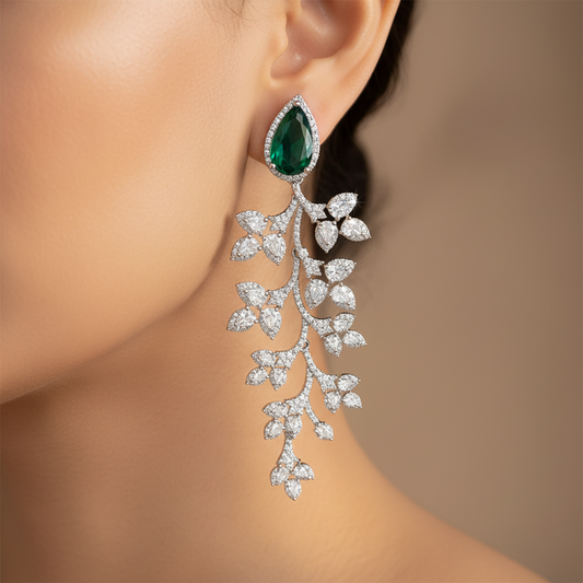 Emerald Vine Diamond Earrings
