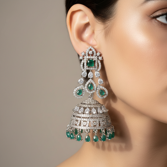 Regal Emerald Jhumka Earrings