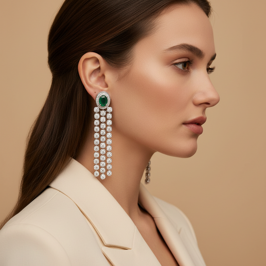 Emerald Cascade Diamond Earrings
