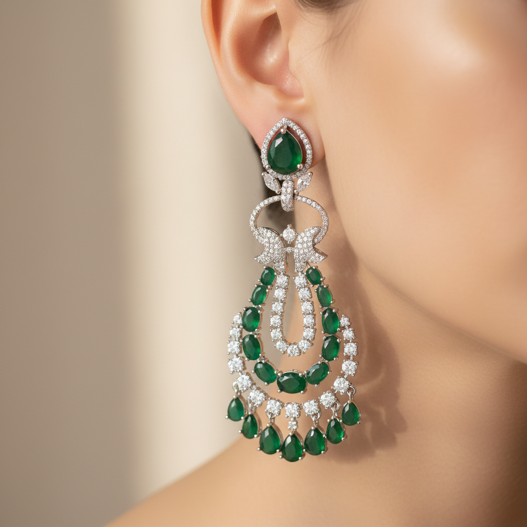 Emerald Symphony Diamond Earrings