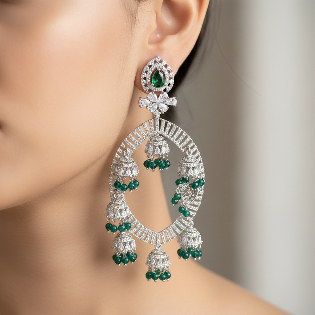 Emerald Radiance Jhumka Earrings