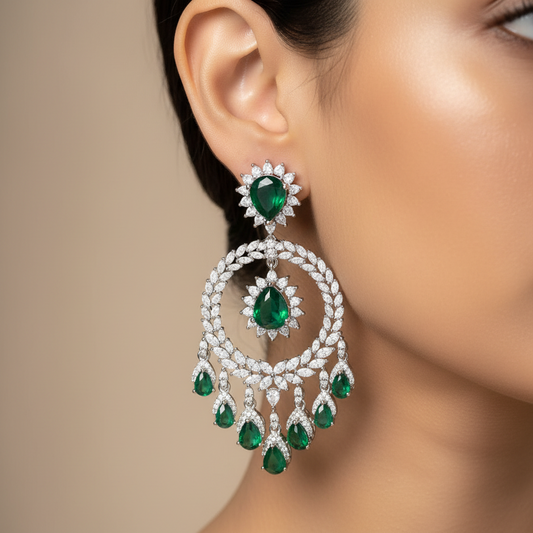Emerald Sunburst Chandbali Earrings