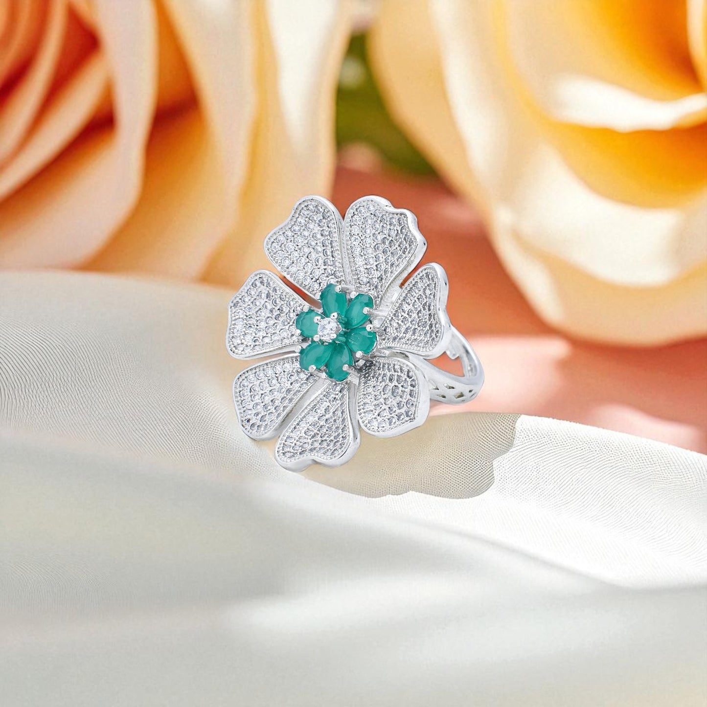 Diamond Flower Petals Ring