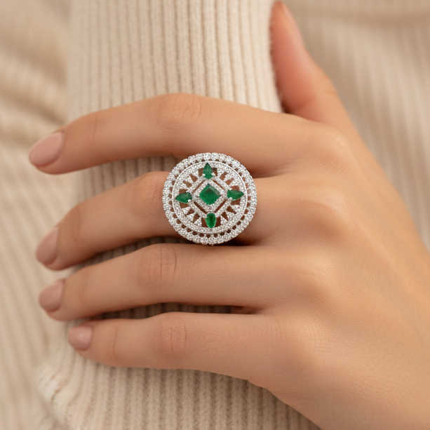 Emerald Cluster Diamond Ring