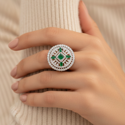 Emerald Cluster Diamond Ring