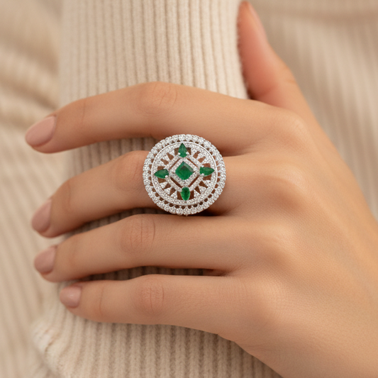 Emerald Cluster Diamond Ring
