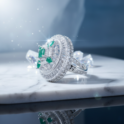 Emerald Cluster Diamond Ring