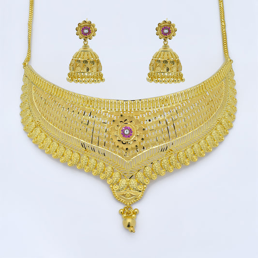 Regal Gold Choker Set with Jhumkas