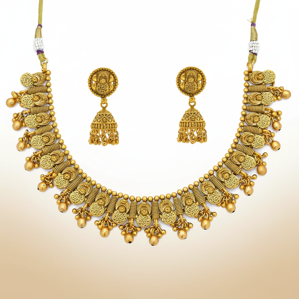 Royal Antique Gold Necklace Set with Intricate Detailing