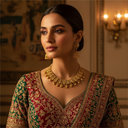 Royal Antique Gold Necklace Set with Intricate Detailing