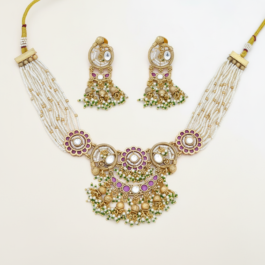 Elegant White and Gold Beaded Necklace