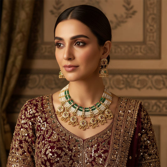 Heritage pearl and Emerald Necklace set