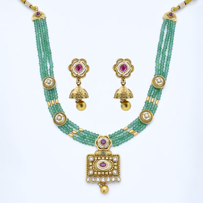 Floral Pearl Necklace with Ruby Accents