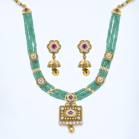 Floral Pearl Necklace with Ruby Accents