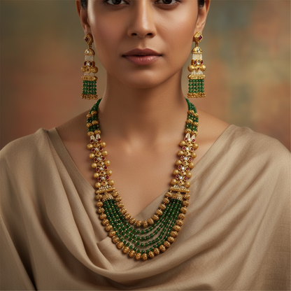 Majestic Emerald & Kundan Temple Necklace Set