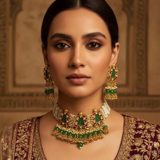 Regal Kundan & Pearl Choker Set