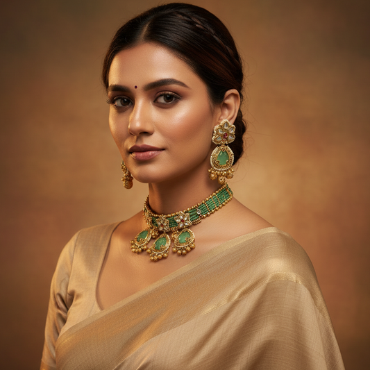 Regal Emerald Kundan Choker Set