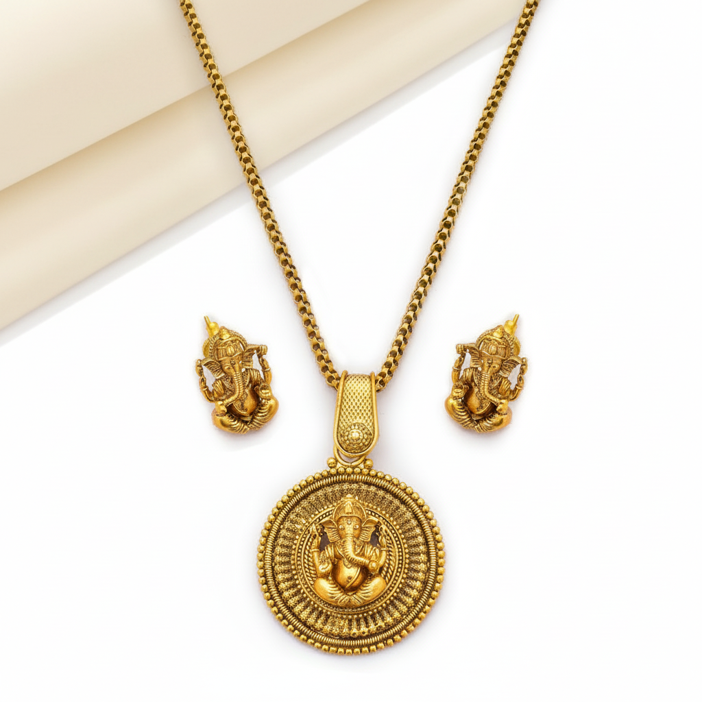 Divine Ganesha Gold Necklace Set