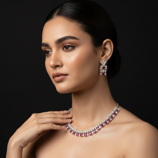 Elegant Ruby and Diamond Choker Necklace Set