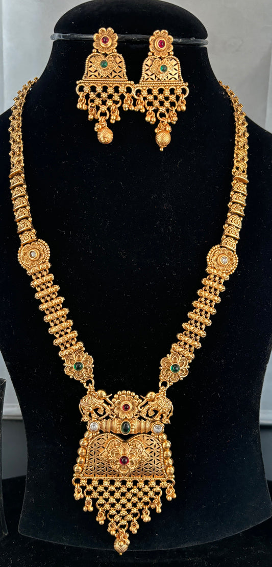 Traditional Gold Long Necklace with elephant figurines