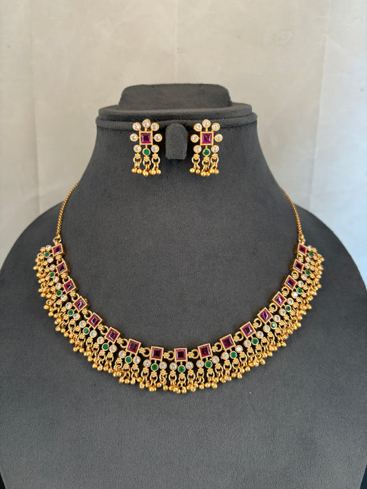 Kemp Necklace with Ruby and Emerald Highlights