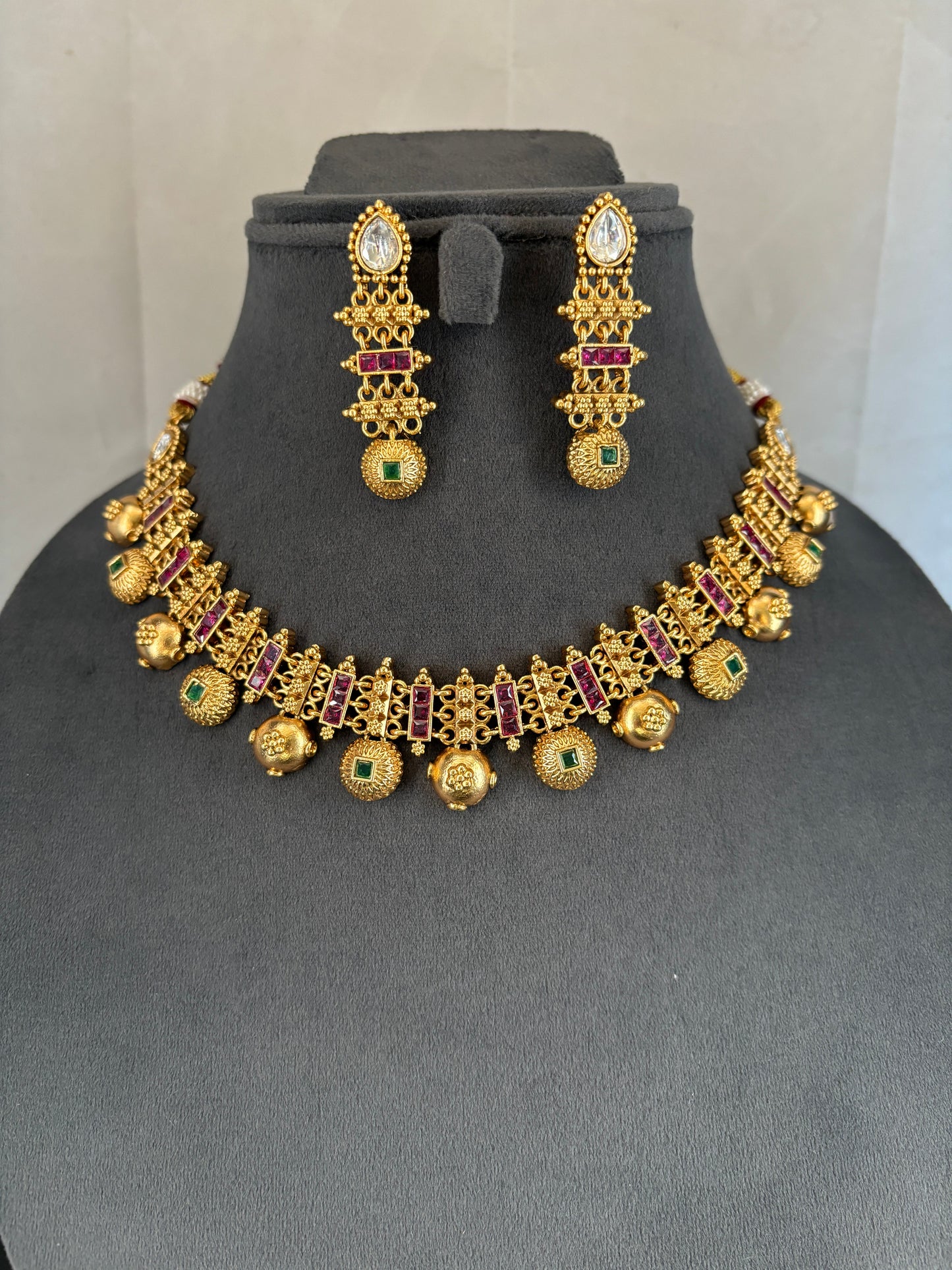 Intricate Antique Kemp Choker with Ruby Accents