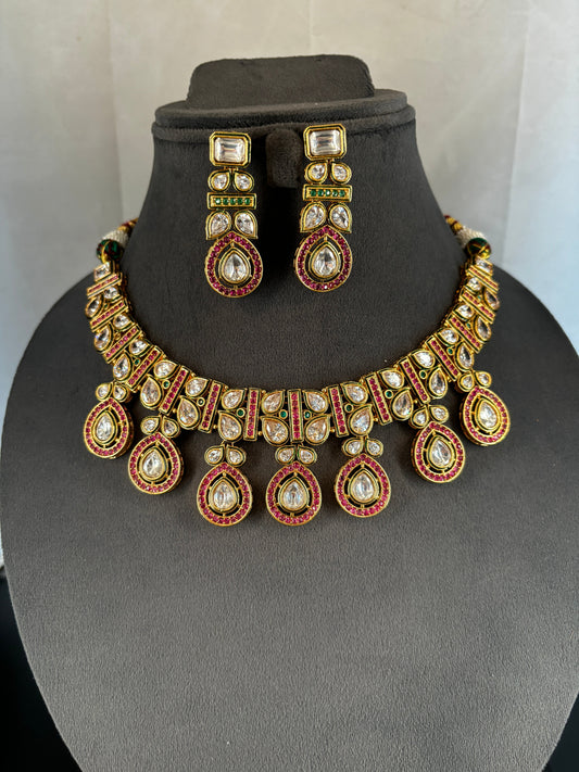 Rich Kundan Necklace with Pearl and Ruby Accents